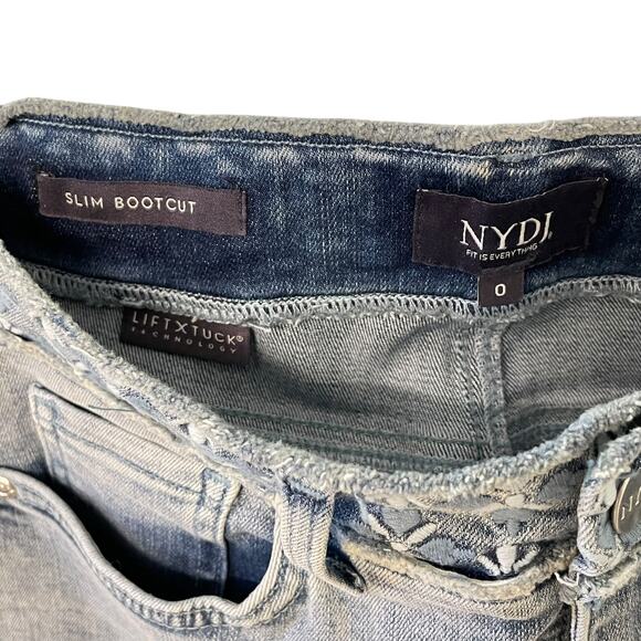 NYDJ Slim Bootcut Light Wash Embroidered Waistband Raw Hem Denim Jeans 0 - Picture 5 of 6